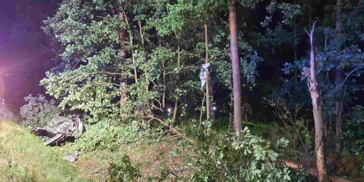 Radomskie: Uderzył w drzewa i wypadł z pojazdu – 19-latek w ciężkim stanie [Zdjęcia]