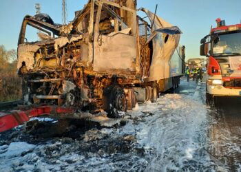 Powiat białobrzeski: Ciężarówka w ogniu na S7